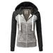 Patchwork Hoodies Women Hooded Polyester Zipper Pocket Coat Casual Drawstring Sweatshirts Female Sports Outwear