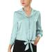 Allegra K Junior's Elegant Button Down Shirts Puff Sleeve Tie Front Satin Blouse Top