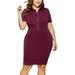 Women's Zipper Polo Neck Plus Size Sundress Short Sleeve Bodycon Mini Dresses