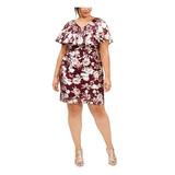 CONNECTED APPAREL Womens Burgundy Floral Short Sleeve V Neck Sheath Evening Dress Size 16W