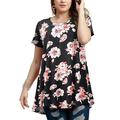 MAWCLOS Women Beach Tops Shirts Summer Floral Printed Short Sleeve Pullover Blouse T-Shirt Crew Neck Lightweight Comfy Loungewear Tee