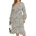 XXLvision Women's Plus Size Long Sleeve Floral Ruffle Midi Dress