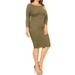 Women's 3/4 Sleeve Midi Bodycon Dress (Olive, 2X-Large)