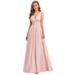 Ever-Pretty Womens Retro V-Neckine Pleated Long Formal Evening Prom Ball Gown for Women 90163 Pink US14