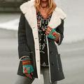 Women Turn Down Collar Buttons Hooded Long Sleeve Shaggy Jacket Long Coat