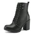 DREAM PAIRS Women's Round Toe Heel Ankle Boots Stacked Lace Up Zipper Ankle Boots SILVERADO BLACK Size 8