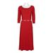 Nina Leonard Scoop Neck 3/4 Sleeve Waist Detail Solid Jersey Dress-RED