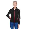 The Ash City - North End Ladies' Pursuit Three-Layer Light Bonded Hybrid Soft Shell Jacket with Laser Perforation - BLK/ OLY RED 461 - M