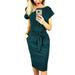 Womens Short Sleeve Party Bodycon Sheath Belted Dress With Pockets