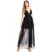 Haute Monde Women's Special Occasion Tulle Mesh Overlay Dress (L, Black)