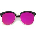 Womens Oversize Half-Frame Mirrored Flat Lens Round Sunglasses 68mm