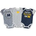 Girls Newborn & Infant Russell Athletic Navy/White/Heathered Gray Michigan Wolverines 3-Pack Team Bodysuit Set