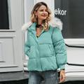 Women Winter Big fur collar Coat Long Sleeve Zipper Pocket Overcoat