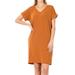 Women & Plus Rolled Short Sleeve V-Neck Tunic Midi Dress (ALMOND, Medium)