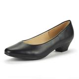 Dream Pairs Women Fashion Heel Pump Shoes Low Chunky Slip On Round Toe Shoes Comfort Pumps for Work Mila Black/Pu Size 9.5