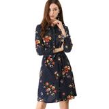 Allegra K Women's Lapel Button Down Belted Floral Shirt Dress