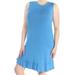 MAISON JULES Womens Blue Ruffled Sleeveless Jewel Neck Shift Dress Size: XL