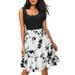 NHT&WT Women's Vintage Floral Sundress Sleeveless Midi Dress Cocktail Dress with Pockets