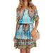 Aunavey Women's Vintage Off Shoulder Short Sleeve Floral Print Beach Mini Dress