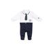 RB Royal Baby Organic Cotton Gloved-Sleeve Footed Overall, Footie (Little Man) White Navy - 0-3 Month