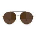 Womens Retro Round Double Bridge Metal Frame Boyfriend Style Sunglasses Gold Brown