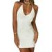 Women Sexy Sleeveless V Neck Halter Bodycon Dress Summer Cocktail Party Mini Dresses