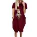 Womens Casual Cat & Tiger Print Short Sleeve Loose Baggy Midi Dress Plus Size