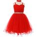 Little Girls Elegant Twist Wired Tulle Rhinestones Beaded Waist Scarf Gown Flower Girl Dress Flower Girl Dress Red 4 (C50CC19)