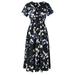 UKAP Women's Summer Chiffon Beach Dress Floral Printed V-neck Short Sleeve Dress Bohemian Dress Midi Sundress