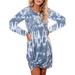 UKAP Autumn Casual Tie Dye Dress For Lady Boho Baggy Loose Holiday Midi Dress Womens Long sleeve Crew Neck Kink Hem Dress Knee Length T Shirt Dress