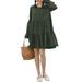 VONDA Women Plus Size Long Sleeve Casual Swing Pleated Short Dress