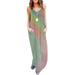 DaciyeWomen Dress Tie Dye Print Loose O Neck Maxi Slip Dresses (Green Pink XL)