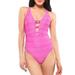 Jessica Simpson Women's Contemporary Basic Solids Double Strap Plunge One Piece Swimsuit