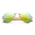 Newbee Fashion - Bamboo Arm Oversized Rimless Aviator Sunglasses with Flash Lens Bamboo Sunglasses for Men & Women