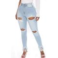 Women Ripped Boyfriend Jeans Cute Distressed Jeans Stretch Skinny Jeans with Hole Ladies High Waist Ripped Pencil Pants Denim Jeans Casual Strech Long Trousers