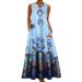 Women Sexy V Neck Long Maxi Dress Summer Floral Print Sleeveless Dress Casual Big Swing Dress Party Cocktail Dresses with Pockets