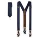 2 Piece Set: Jacob Alexander Solid Color Men's Suspenders and Extra Long Neck Tie - Navy