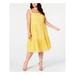 VINCE CAMUTO Womens Yellow Eyelet Sleeveless Square Neck Below The Knee A-Line Dress Size 16W