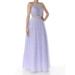 ALEX EVENINGS Womens Purple Embroidered Cap Sleeve Halter Full-Length Evening Dress Size 0