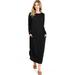 Lana Roux Women's Casual Long Sleeve Midi Length Basic Dress (M, Black)