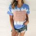 Spftem Women Summer O-Neck Sexy Gradient Print Regular Women Short Seleves Top