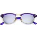 True Vintage Horn Rimmed Semi Rimless Sunglasses Mirrored Square Lens 49mm (Purple Blue / Blue Mirror)