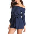 Dilgul Rompers and Jumpsuits for Women Long Sleeves Off The Shoulder Rompers Summer Casual Blue XS