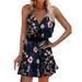 UKAP Women's V Neck Spaghetti Straps Tie Dye Dress Sleeveless Sexy Backless Pleated Hem Club Dress Navy Blue L(US 10-12)