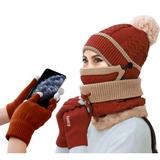 Elegant Choise Winter Beanie Hat Scarf Touchscreen Gloves Set - Thick Knit Warmer Neck Scarf Fleece Lined Cap Non-Slip Touch Screen Gloves Set 3-in-1 Winter Accessories for Men Women,Brown