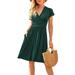 New Women's Solid Color Skirt Plus Size Summer Dress Casual Short Sleeve V Neck Short Party Dress with Pockets Elegant Beach Knee-Length Dresses