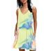 Sexy Dance Women Sleeveless V Neck Floral Printed Tunic Tops Casual Swing Tee Shirt Dress Ladies Women Summer Beach Cover Ups Light Green M