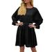 Women's Crew Neck Casual Elastic Waist Plain Long Sleeve Party Mini Dresses