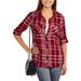 Juniors' Plaid Tunic Button-Down Top with Tab Sleeves