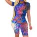 Womens Tie-Dye Print T-Shirt Cycling Short Co ord Active Gym Set Tracksuit